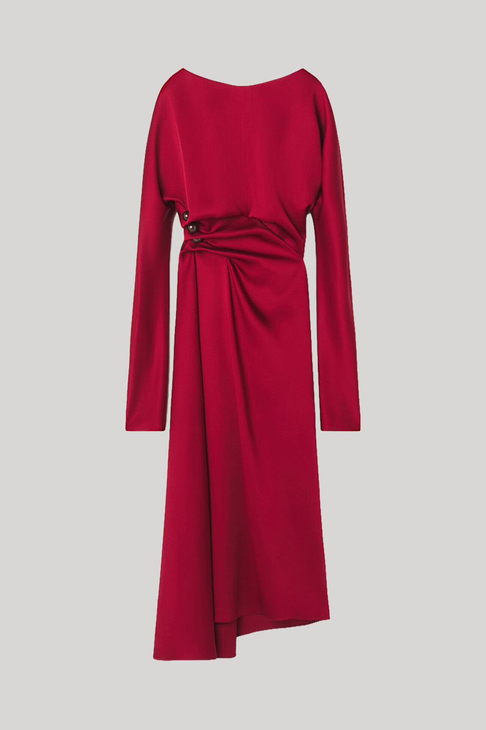 Red draped dress with button detail