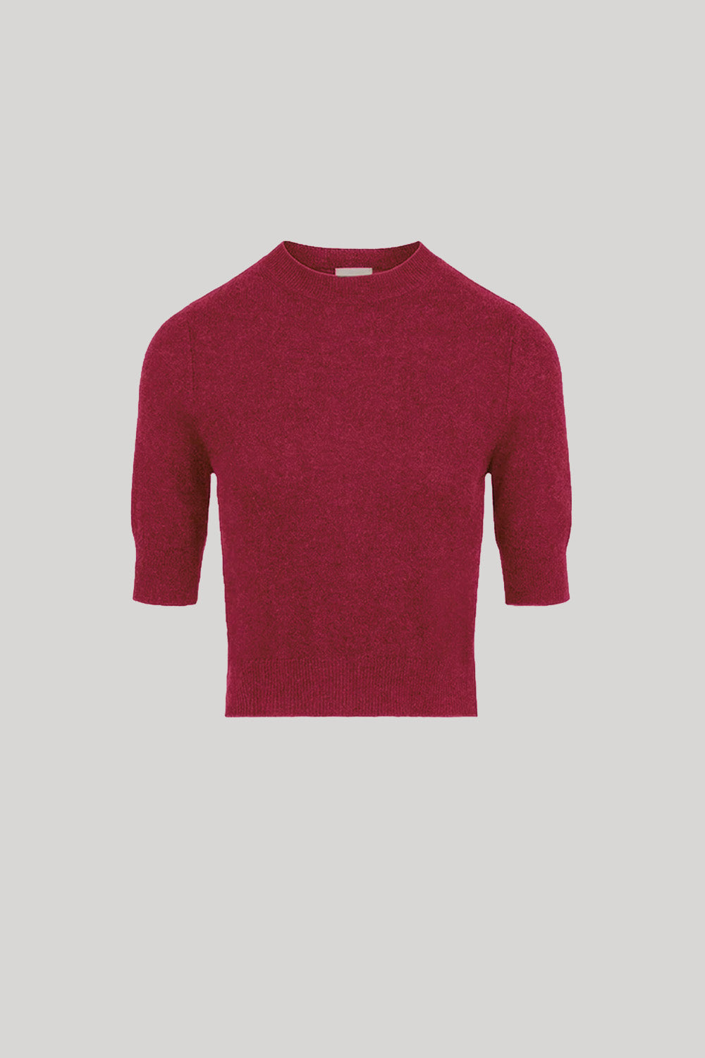 A short-sleeve crewneck knit sweater in red
