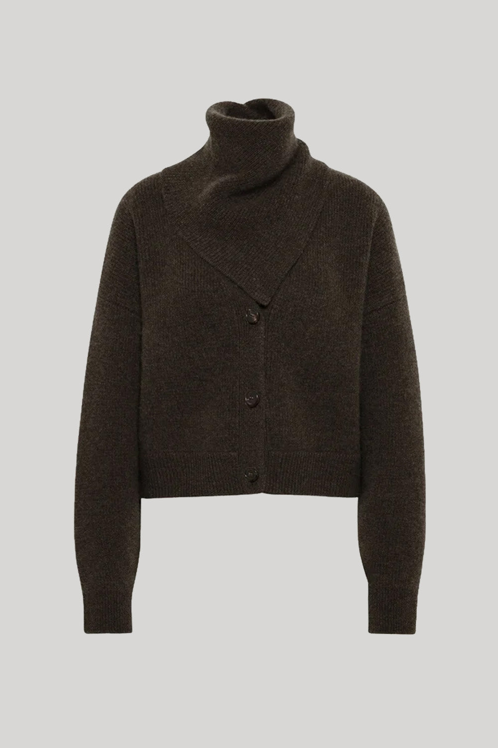 A dark brown cropped turtleneck