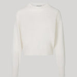 A white long-sleeve knit sweater