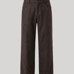 A pair of dark brown wide-leg trousers