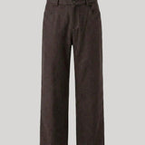 A pair of dark brown wide-leg trousers
