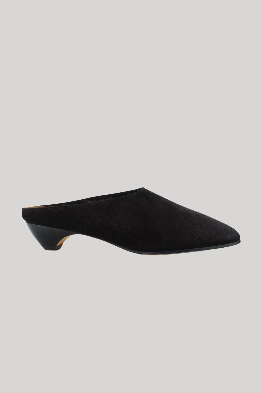 Black pointed toe slipper with shearling lining