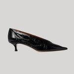 Black leather kitten heel