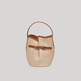 Liffner | Belted Bucket Bag Mini in Beige Raffia