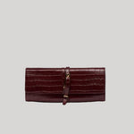 Burgundy croc clutch