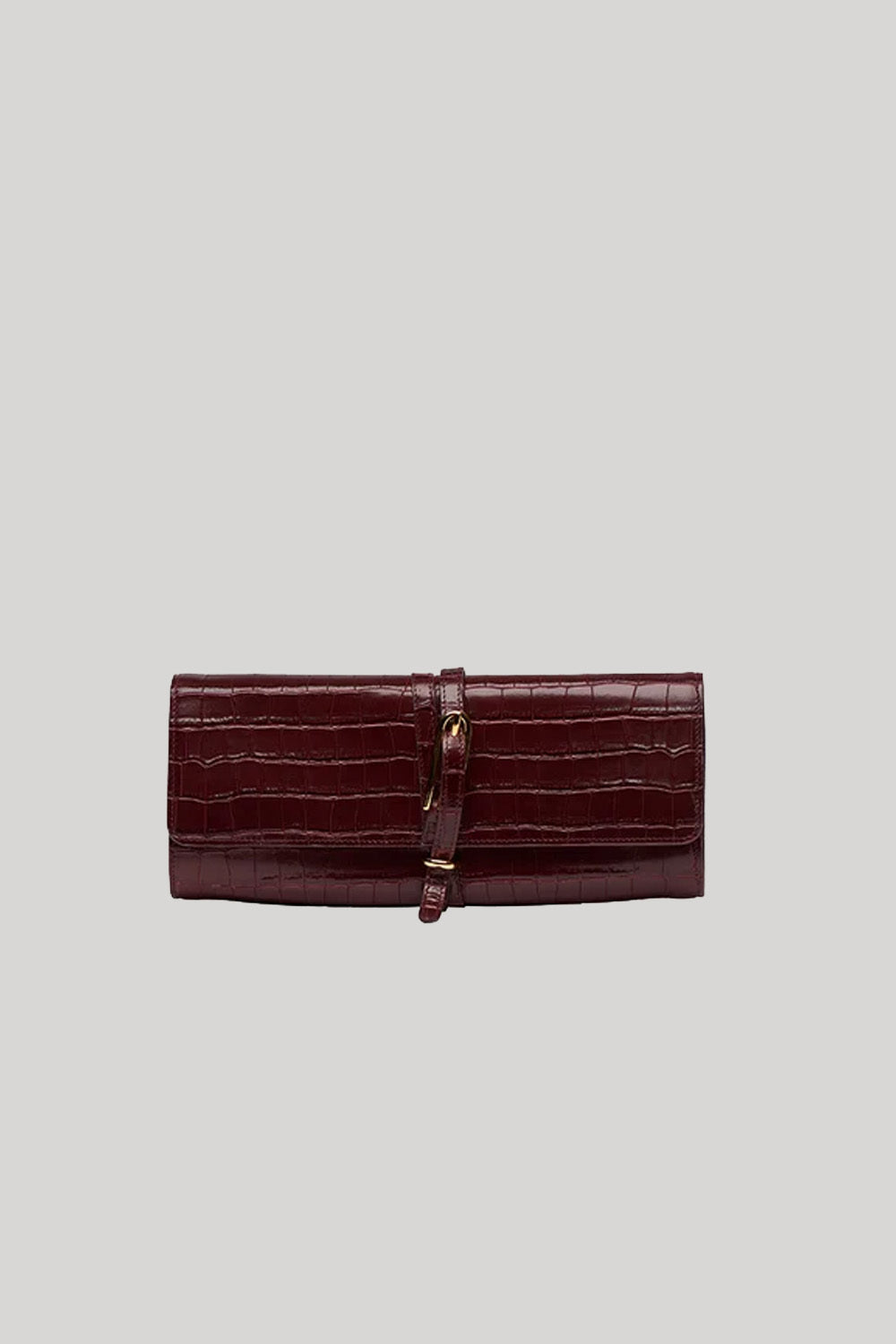 Burgundy croc clutch
