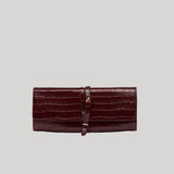 Burgundy croc clutch