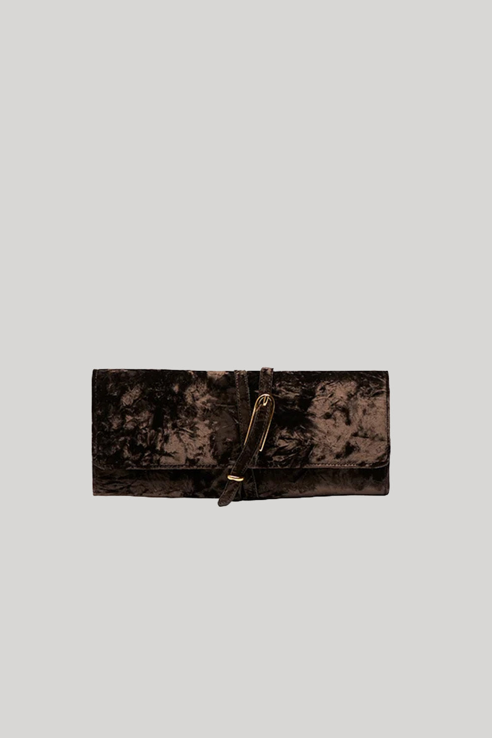 Velvet brown belted clutch