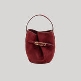 Little Liffner | Mini Belted Bucket Bag in Maroon Suede