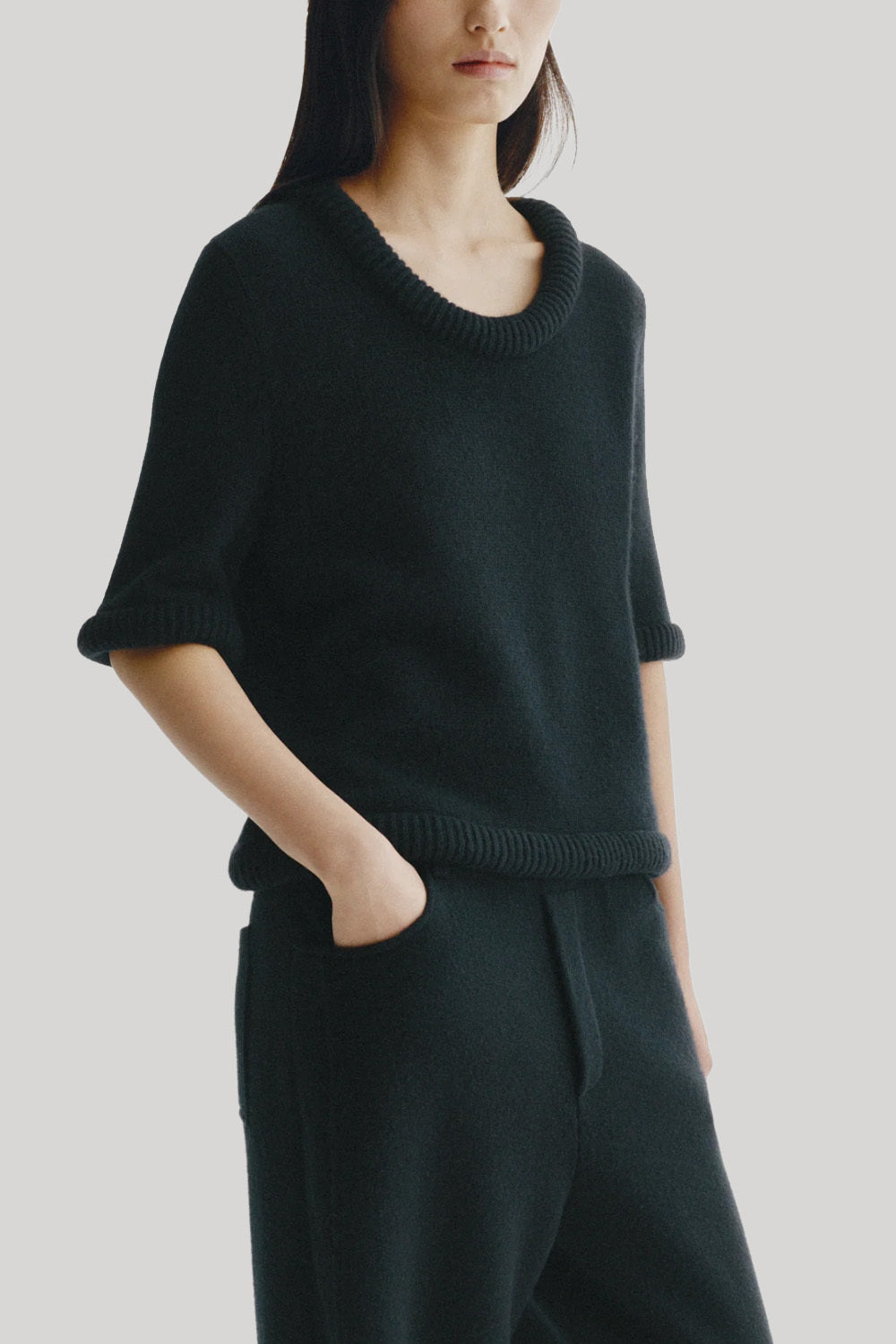 Black short sleeve sweater