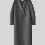 Double breasted shawl coat in grey