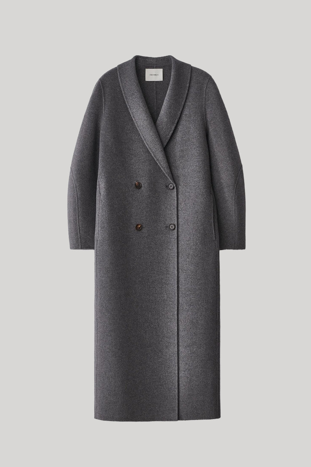 Double breasted shawl coat in grey