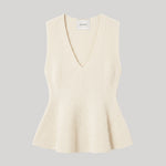 An off-white ribbed knit sleeveless top