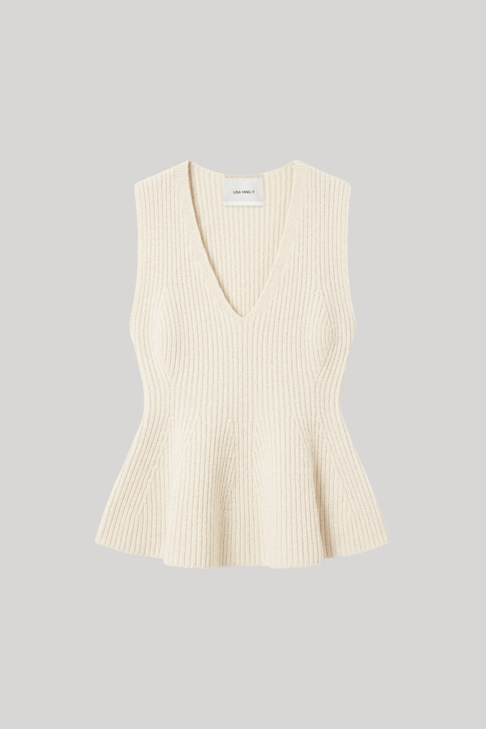 An off-white ribbed knit sleeveless top