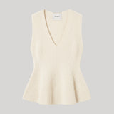 An off-white ribbed knit sleeveless top