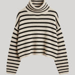 A cropped knit turtleneck sweater with stripes