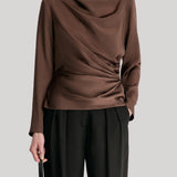 Loulou De Saison | Anya Draped Long Sleeve Top in Brown