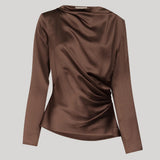 Loulou De Saison | Anya Draped Long Sleeve Top in Brown