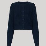 A dark navy blue cropped cardigan