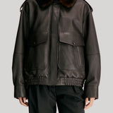 Loulou de Saison | Russo Leather Bomber with Shearling Collar