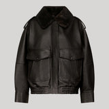 Loulou de Saison | Russo Leather Bomber with Shearling Collar