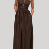 Matteau | Keyhole Halter Midi Dress in Chocolate