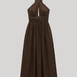 Matteau | Keyhole Halter Midi Dress in Chocolate