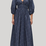 Matteau | Shirred Plunge Button Dress in Bluebell