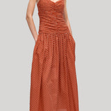 Matteau | Gathered Drop Waist Dress in Tomato Polka Dot
