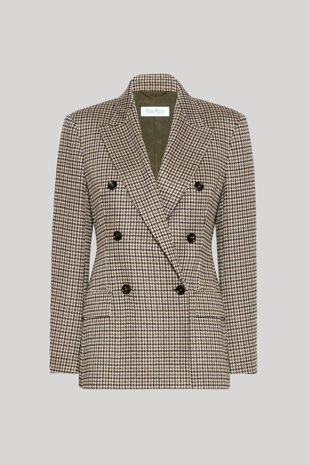 Pink and black houndstooth double breasted blazer
