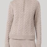Tan 3/4 zip cable cashmere sweater 