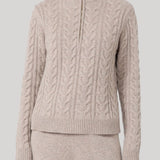 Tan 3/4 zip cable cashmere sweater 