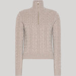 Tan 3/4 zip cable cashmere sweater 