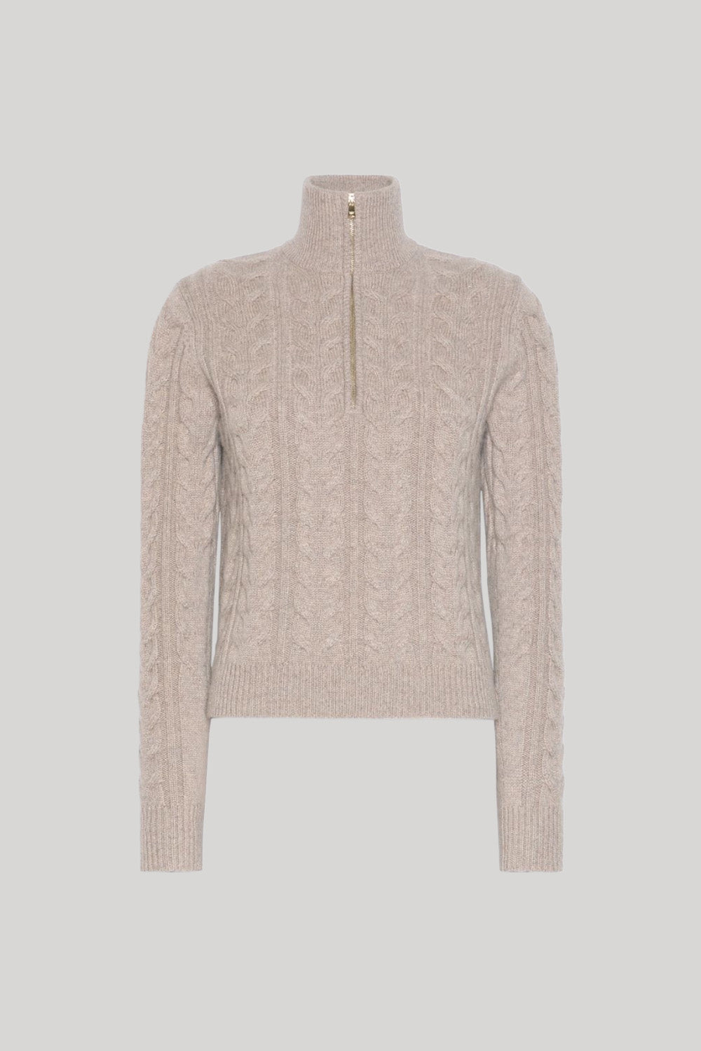 Tan 3/4 zip cable cashmere sweater 
