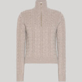Tan 3/4 zip cable cashmere sweater 
