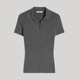 Max Mara | Rib-Knit Wool Polo Shirt in Medium Grey