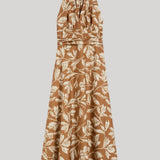 Max Mara | Long Dress in Caramel Printed Poplin
