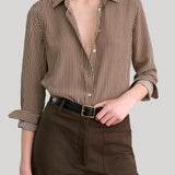 Nili Lotan | Gaia Blouse in in Chocolate Stripe