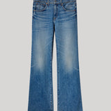 A pair of medium-wash blue denim