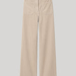 A pair of light beige wide-leg corduroy pants