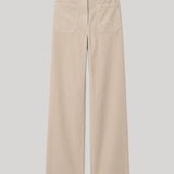 A pair of light beige wide-leg corduroy pants