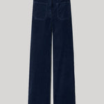A pair of dark navy blue wide-leg corduroy trousers