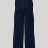 A pair of dark navy blue wide-leg corduroy trousers