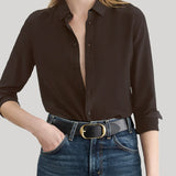 Nili Lotan | Gaia Silk Shirt in Chocolate Brown