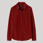 Red silk button down blouse