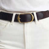 Nili Lotan | Nili Suede Belt in Espresso with Antique Brass