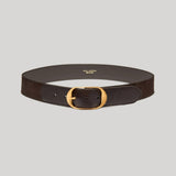 Nili Lotan | Nili Suede Belt in Espresso with Antique Brass