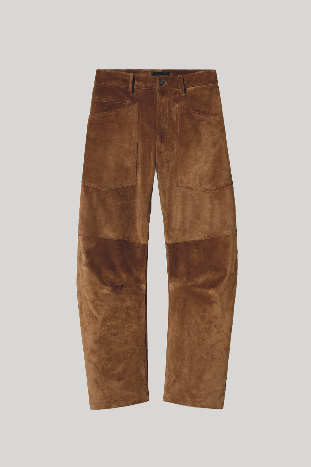 A pair of brown suede pants