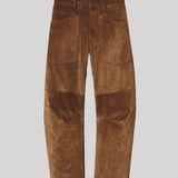 A pair of brown suede pants